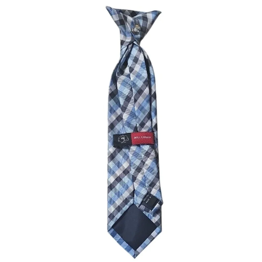 Will Logan Boys Blue Plaid Clip-On Necktie Formal School Uniform Accessory